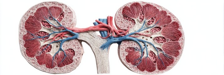 Aufkleber - Cross-section View of a 3D Kidney With Clear Blood Vessel Structure and Smooth Texture in the Left Zone