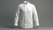 © miss irine - 3D-rendered blank chef jacket isolated. Front view mockup of white culinary uniform with buttons. Pro cook outfit for restaurant hotel food service workers.