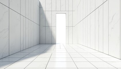 Poster - Minimalist architectural background design with clean white wall, floor. Modern building structure with geometric perspective. Light, shadow enhance spatial dimension. Ideal interior decor background