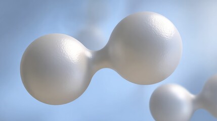 Wall Mural - two pearlescent spheres connected, floating in a soft blue background