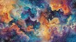 © Andi - Cosmic swirls of vibrant blues, oranges, and purples, speckled with glittering stars, evoke a celestial nebula
