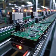 Aufkleber - Electronics manufacturing facility displaying circuit board assemblies on a conveyor.  high resolution   for isolate image
