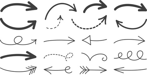 Wall Mural - a collection of hand drawn arrows in various styles and directions on a white background for design 