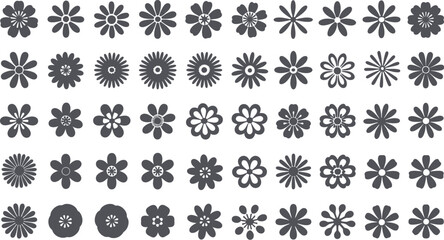 Wall Mural - a collection of forty two different flower silhouettes arranged in rows on a white background