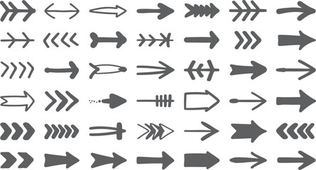 Wall Mural - a collection of forty two hand drawn arrows in various styles and orientations on a white background