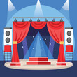 © MdYasin - Illustration of a theater stage with red curtains spotlights and sound system for performances