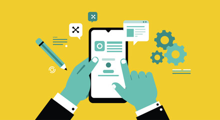 Flat vector illustration set of human hands holding laptop and tablet PC for business and technology web design