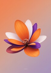 Wall Mural - purple white orange floral artwork - abstract floral design. symbolizing beauty, elegance, growth, h
