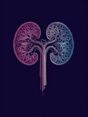 Aufkleber - Minimalist Line Art Depicting a Kidney With Heart-Shaped Veins Illustrating the Connection Between Life and Health