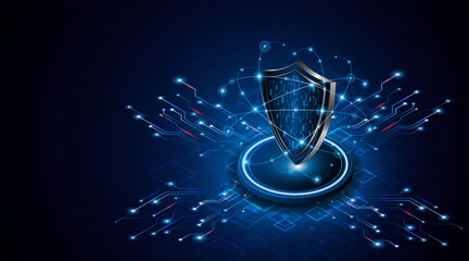 Fototapete - Abstract technology circuit board background with shield symbols concept of data protection and cyber privacy. modern security technology innovation concept background	