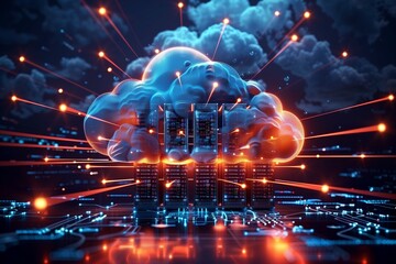 Wall Mural - cloud computing infrastructure: digital network connections in a futuristic data center