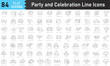 © Sanjaykumar - Party and Celebration Line Icon Design Birthday, dancing, happy new year, week, christmas, entertainment, invitations, wedding, event, holidays and more.