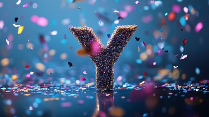 Wall Mural - sparkling letter y amidst colorful confetti, celebration concept.