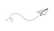 © rsvect02 - Paper plane with dotted line travel and route symbol in line style, Origami paper airplane, Black linear paper plane icon.
