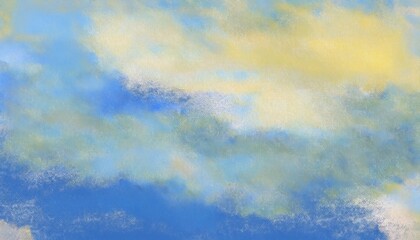 Fototapete - serene watercolor sky with soft pastel clouds for digital background, website hero, banner, poster, or branding with textured brush strokes and light filled atmosphere

