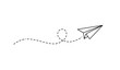 © rsvect02 - Paper plane with dotted line travel and route symbol in line style, Origami paper airplane, Black linear paper plane icon.