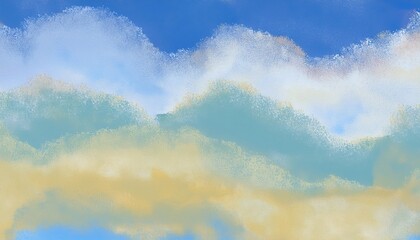 Poster - serene watercolor sky with soft pastel clouds for digital background, website hero, banner, poster, or branding with textured brush strokes and light filled atmosphere

