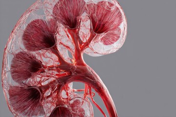 Aufkleber - Detailed Cross-Section of a 3D Kidney Showcasing Smooth Blood Vessels With a Clear Left Zone
