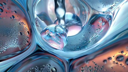 Wall Mural - an abstract composition of transparent, iridescent spheres and water droplets, creating the effect o