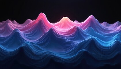 Poster - Abstract digital art with flowing waves in blue purple and pink hues. Smooth gradient of colors creates vibrant, dynamic background. Liquid shapes, flowing design, soft textures, light.