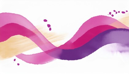 Poster -  fluid watercolor wave ribbon in magenta, beige, and purple for abstract web background, branding accent, or modern print design