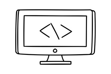Computer screen displaying code brackets programming software development