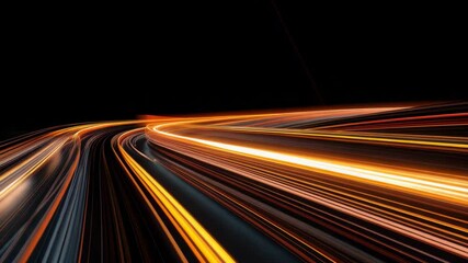 Wall Mural - light trails from moving cars on a night road creating curved orange and yellow stripes of light on 