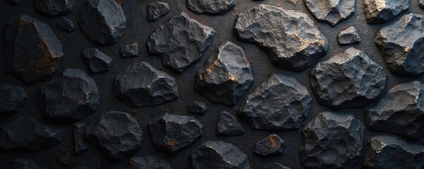 Aufkleber - Black grunge texture with stone rocks. Vintage background with rough, weathered surface. Dark grey, black, dark grey colors. Abstract stone wall, design resource.