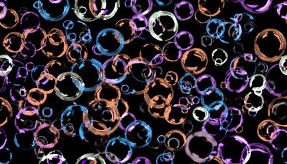 Aufkleber -  colorful abstract neon bubble rings on black background for web design, digital wallpaper, branding, poster, or print media