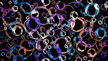 Leinwandbilder -  colorful abstract neon bubble rings on black background for web design, digital wallpaper, branding, poster, or print media