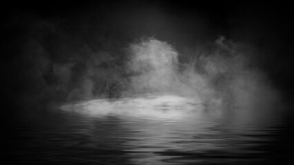 Wall Mural - blaze fire flame texture overlays on isolated background with water reflection.