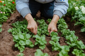 gardening activity in a home vegetable patch during a sunny afternoon in the spring season