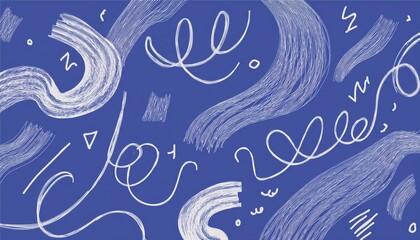 Aufkleber - abstract white scribble lines and sketch marks on vibrant blue background for creative branding, web design, wallpaper, textile print, or modern digital art composition

