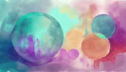 Poster - ethereal pastel gradient spheres on abstract watercolor cloud background for modern web design, branding, or print media with dreamy vibrant atmosphere and soft fluid artistic texture


