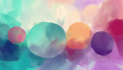 Poster - ethereal pastel gradient spheres on abstract watercolor cloud background for modern web design, branding, or print media with dreamy vibrant atmosphere and soft fluid artistic texture

