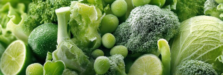 Poster - Frozen Organic Food Packaging Featuring a Variety of Bright Green Vegetables With a Focus on Freshness and Nutritious Options