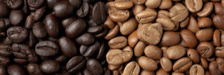 Aufkleber - Comparison of Caffeinated and Decaf Coffee Beans Revealing Distinct Characteristics and Color Variations, Highlighting Soft Texture Differences