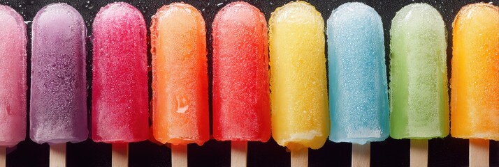 Aufkleber - Colorful Frozen Popsicles Arranged by Flavor, Featuring Bright Hues and Clear Tops Showcasing Refreshing Summer Treats