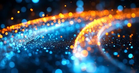 Wall Mural - abstract blue and orange bokeh pattern featuring a futuristic digital, glowing, and flowing design w