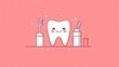 © Abdul - Minimalist vector art of a tooth with a sparkling smile surrounded by dental hygiene products such as a toothbrush and mouthwash clean and simple design