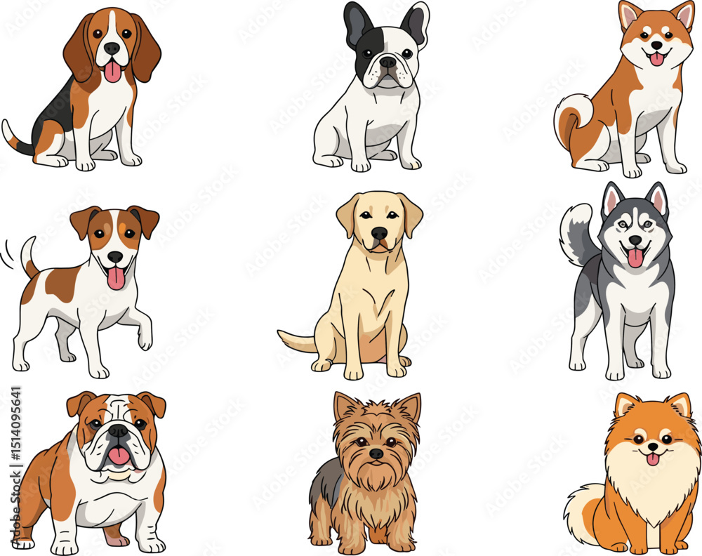 Dogs collection. Vector illustration of funny cartoon different breeds ...