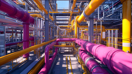 Wall Mural - a futuristic industrial scene with a lot of pipes and wires. the image is a representation of a comp