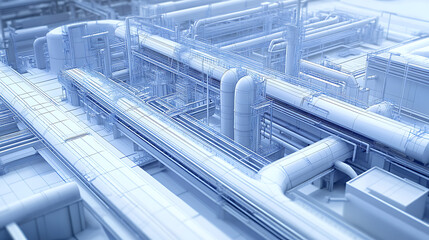 Wall Mural - a futuristic industrial scene with a lot of pipes and wires. the image is a representation of a comp