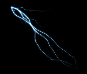 Fototapete - A vibrant blue electric bolt arcs across a dark background, showcasing the raw energy and stunning visual display of a storm.