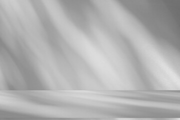 Fototapete - Wall interior background, studio and backdrops show products.with shadow from window color white and grey. background for text insertion and presentation product	