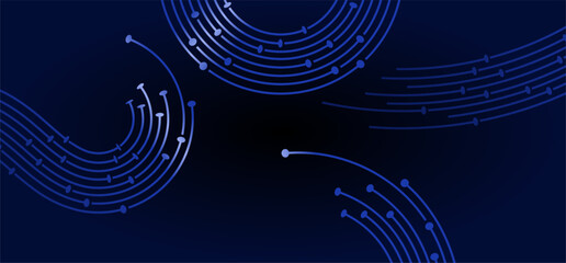 Poster - Abstract composition curved blue lines with dots on dark background