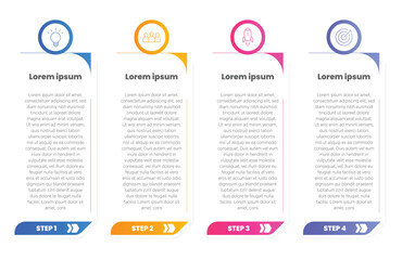 Wall Mural - Colorful Business infographic template. 4 Step timeline journey. Process diagram, 4 options on white background, Infographics elements vector illustration.