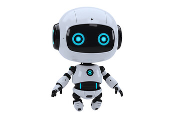 cute white robot with blue glowing eyes on black background artificial intelligence and robotics fut