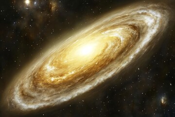Wall Mural - Golden Spiral Galaxy in Dark Space