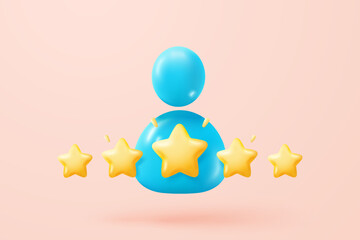 3d bubble rating stars for best excellent services rating for satisfaction. Review for quality customer rating feedback from client employee, product review. 3d star icon vector render illustration